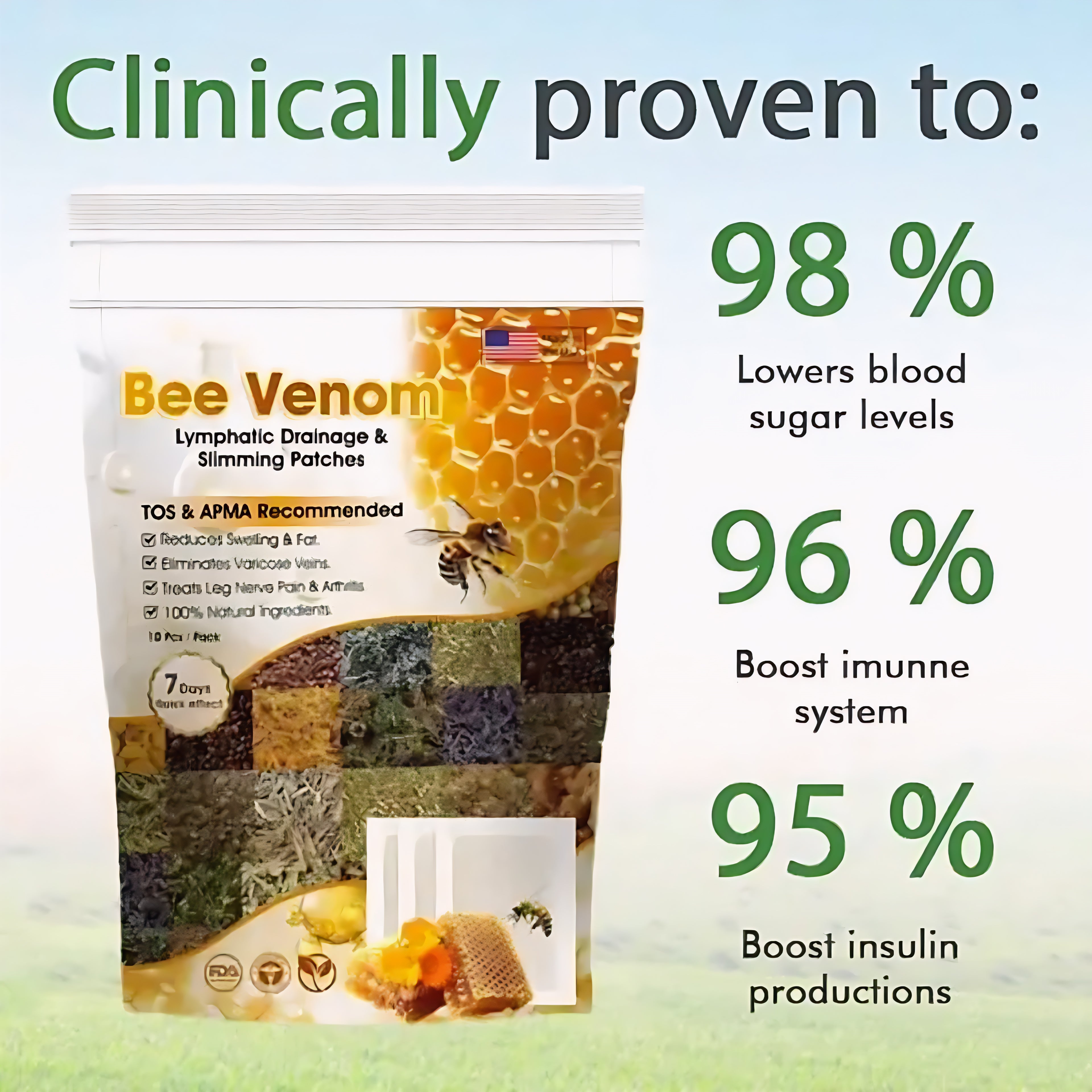 Bee Venom Lymphatic Drainage & Slimming Foot Patches (20pcs) For 20 Day